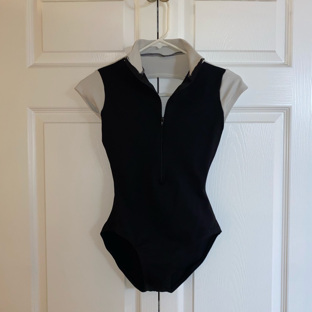 Baltogs Black and White Cap Sleeve Leotard